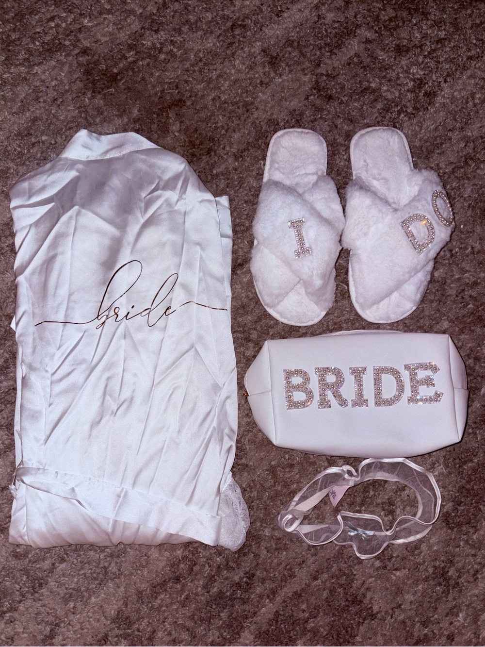 Bride White Satin Robe and Bridal Accessory Set